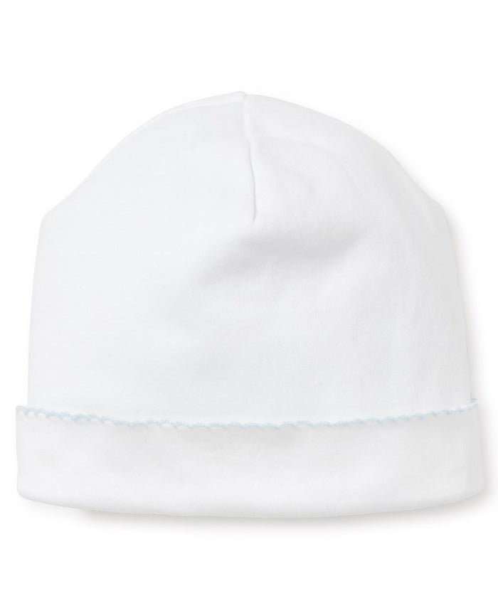 Basic Knit Hat White with Blue Trim