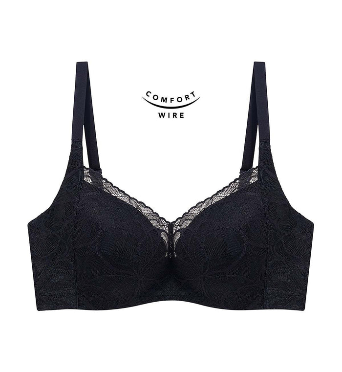 Body Make Up Illusion Lace Wired Half Cup Padded Bra - BLACK