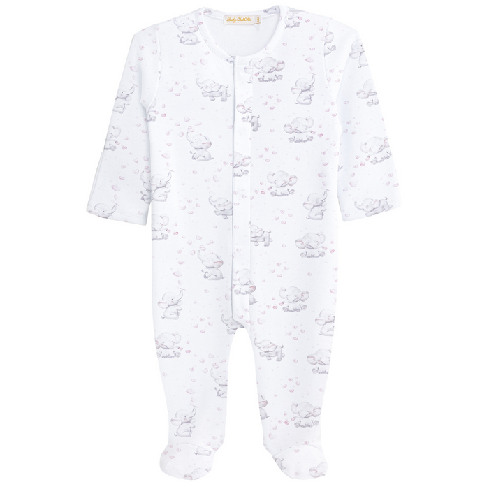 white footie with elephants and pink hearts.
