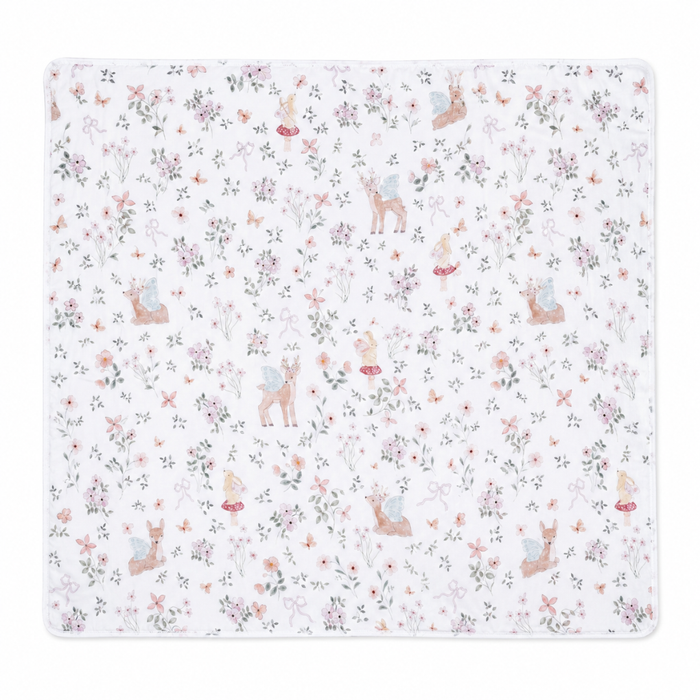 Woodland baby swaddle blanket with floral deer print, soft lightweight blanket for newborns