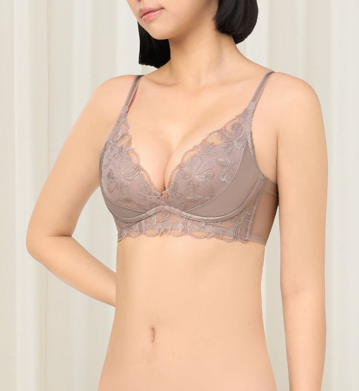 French Romance Non-Wired Push Up Deep V Bra - ASHES OF ROSES
