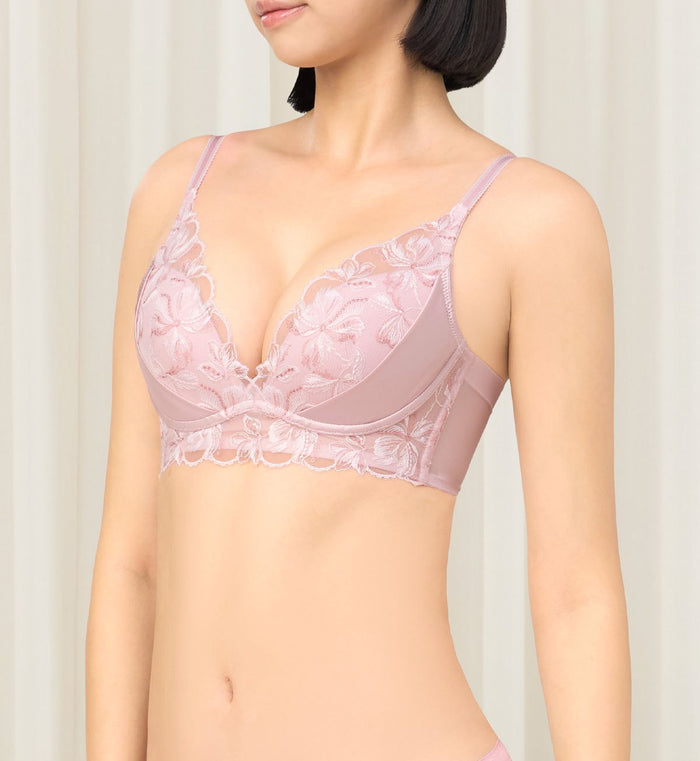 French Romance Non-Wired Push Up Deep V Bra - ROSE