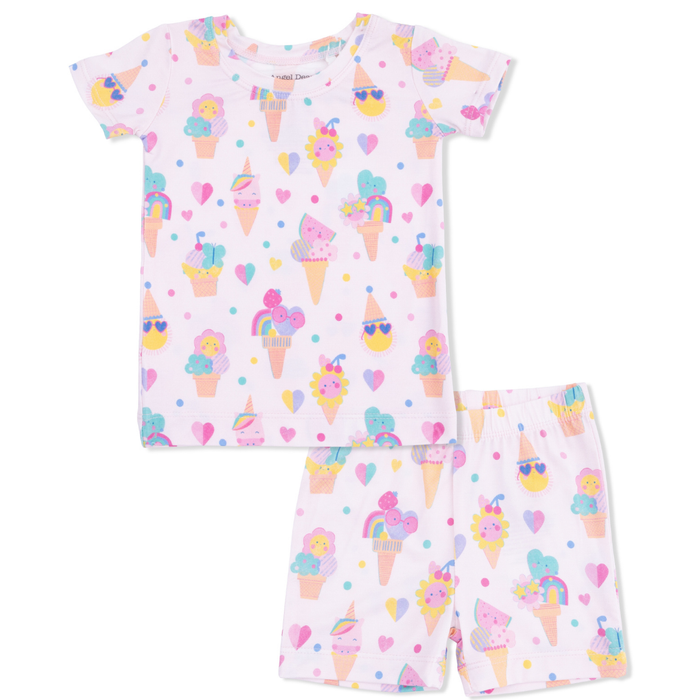 Children's pajama set with ice cream cone pattern on a white background