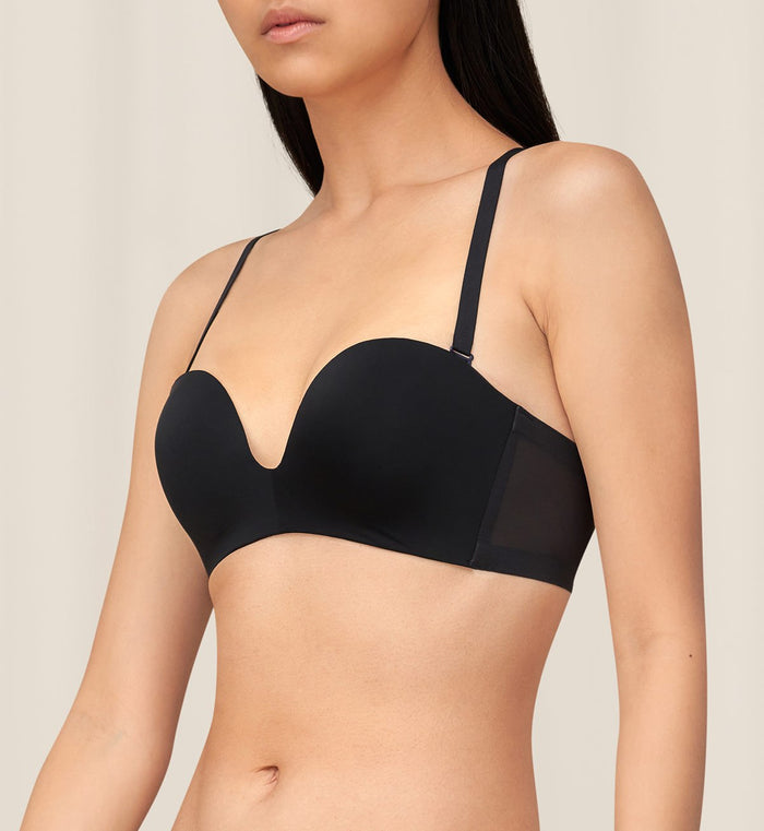 Invisible Inside-Out Non-Wired Detachable Push Up Bra - BLACK
