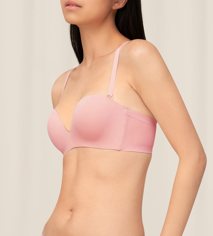 Invisible Inside-Out Non-Wired Detachable Push Up Bra - OLD PINK