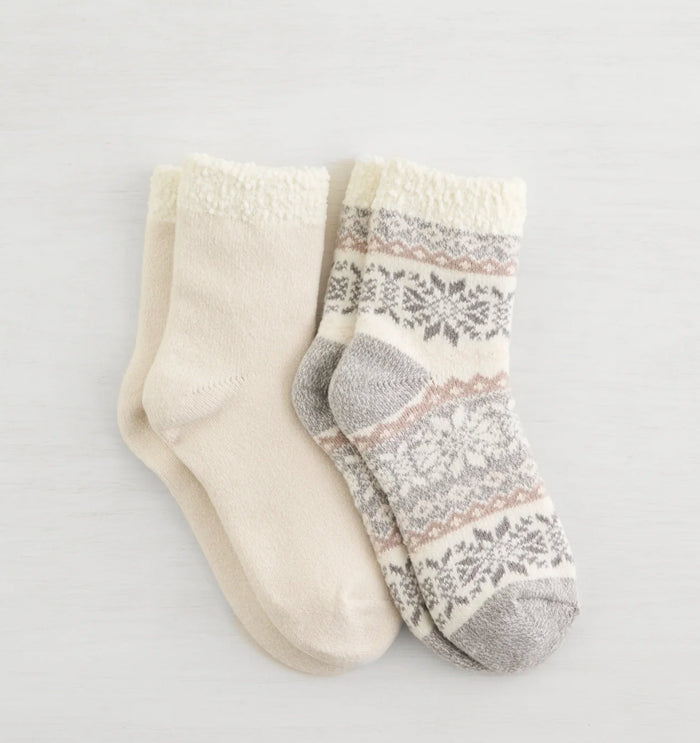 LEMON 2PK NON TERRY SNOW DAY DOUBLE LAYER CREW SOCKS
