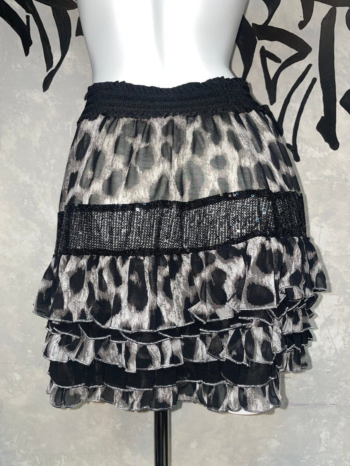 Leopard Printed Vintage Lace Skirt