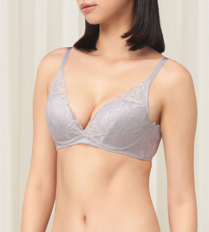 Magnolia Lace Non Wired Push Up Deep V Bra - FEATHER