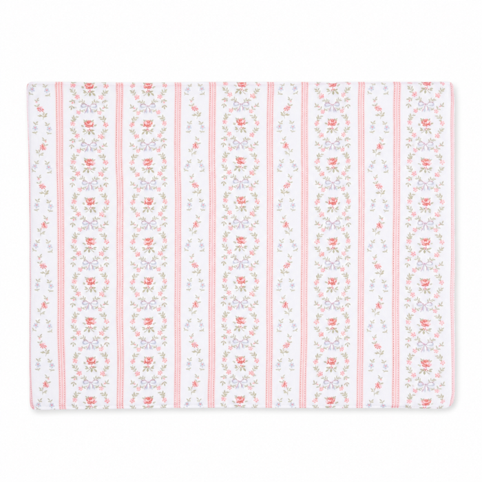 Vintage floral stripe baby swaddle blanket in soft pink tones, lightweight newborn blanket