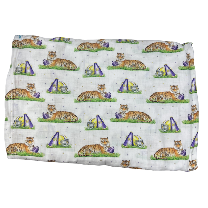 Mascot Mania in Louisiana Muslin Swaddle Blanket-LSU Inspired