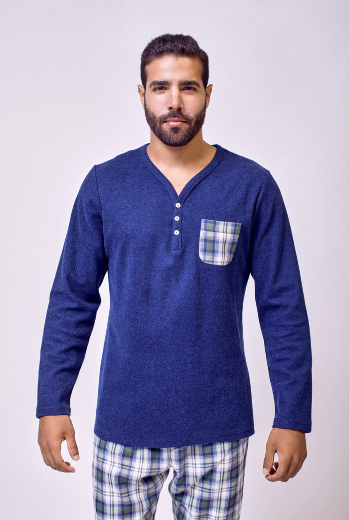 MEN'S EGYPTIAN COTTON PLAID POCKET PJ SET