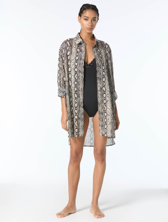 Michael Kors Black One Piece Swimsuit & Boho Python Cover Up Bundle -