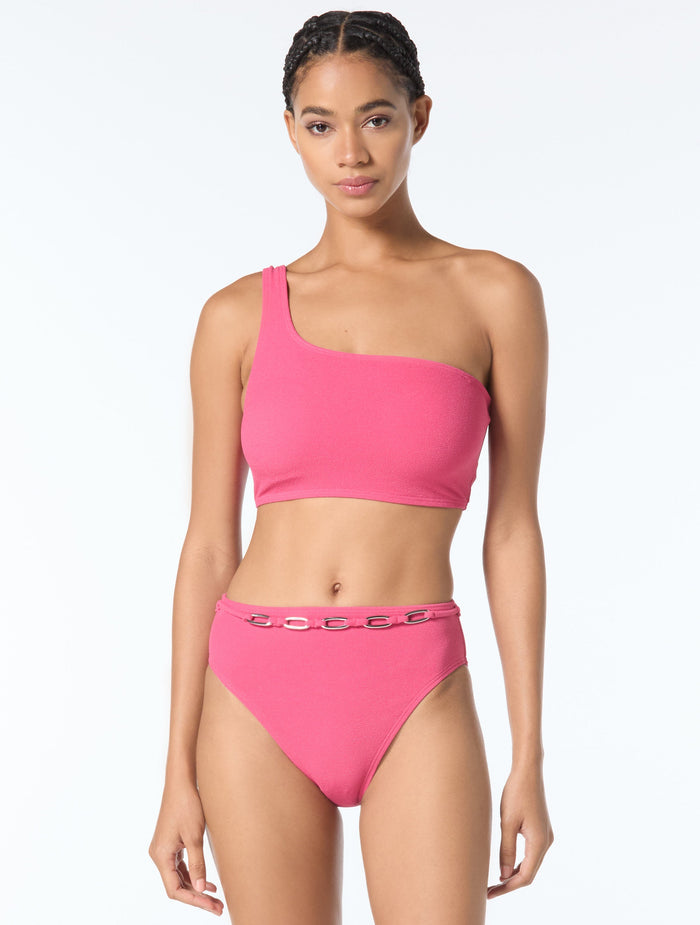 MICHAEL Michael Kors One Shoulder Textured Bikini Top - Crepe Solids - 613 BLOOM