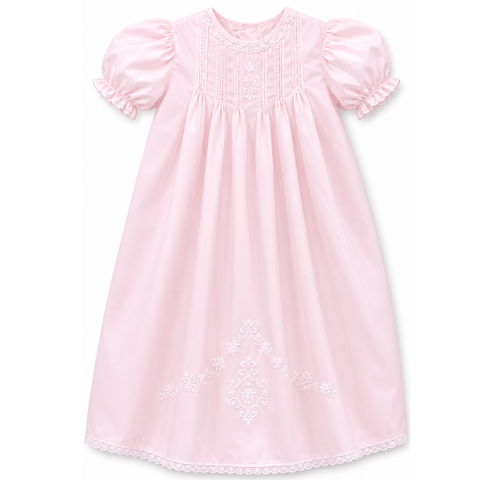 Pleated Day Gown with Hand Embroidery & Lace Detail