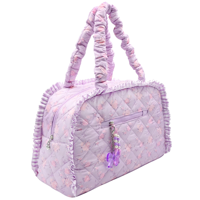 Quilted Purple Floral Duffle Bag