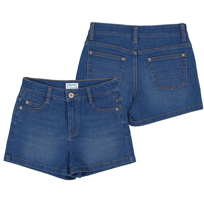 Basic denim short with front pocket & 2 back patch pockets