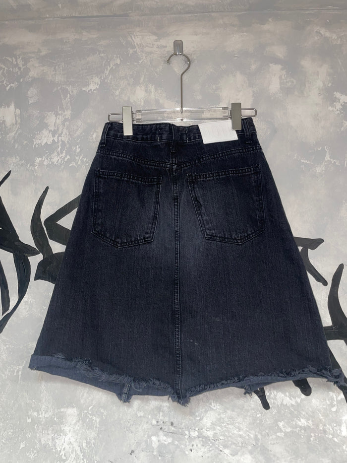 Vintage Style Denim Middle Length Skirt (KR)