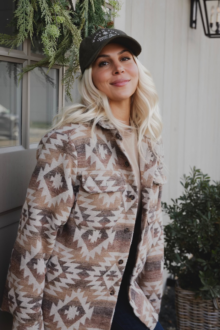 Unisex Aztec Jacket - Brown + Cream