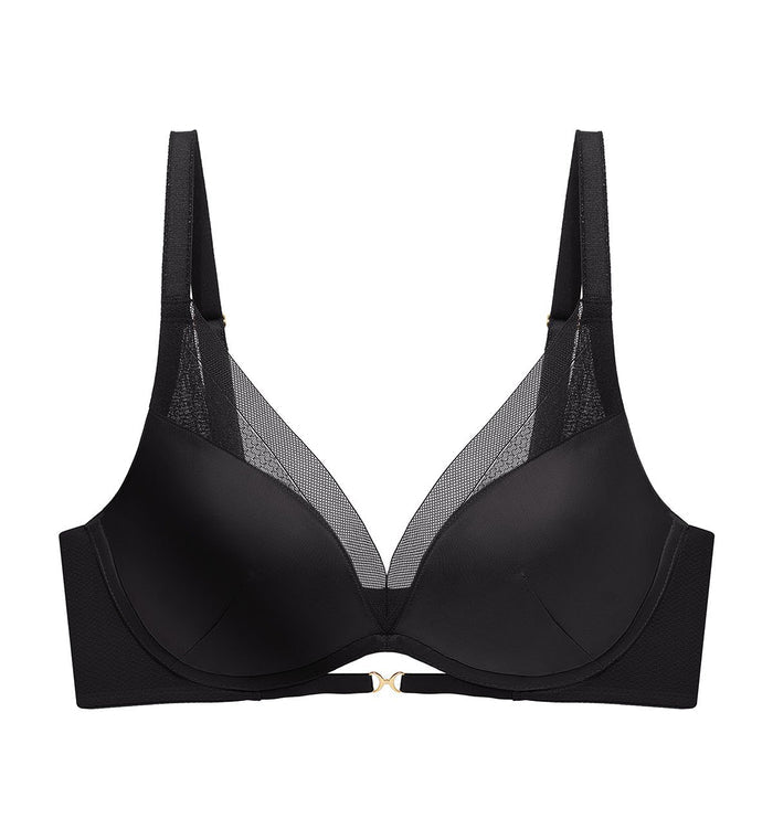 All Day Silk Non-Wired Push Up Deep V Bra - BLACK