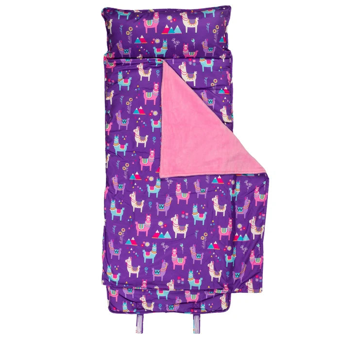 purple nap mat with llamas on it