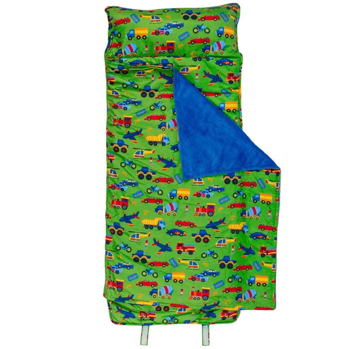 green nap mat with transportation on it