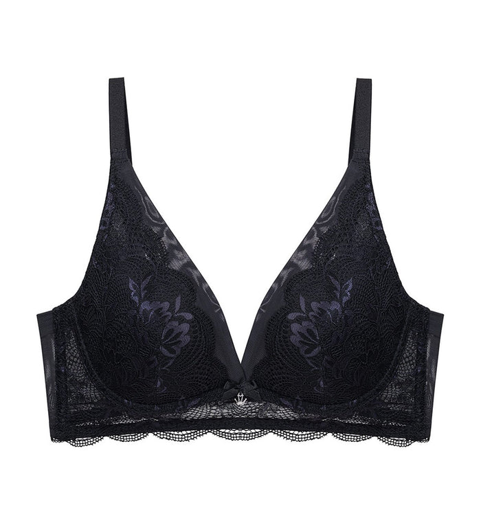 AQUA FREESIA DEEP V NON WIRED PUSH UP BRA - BLACK