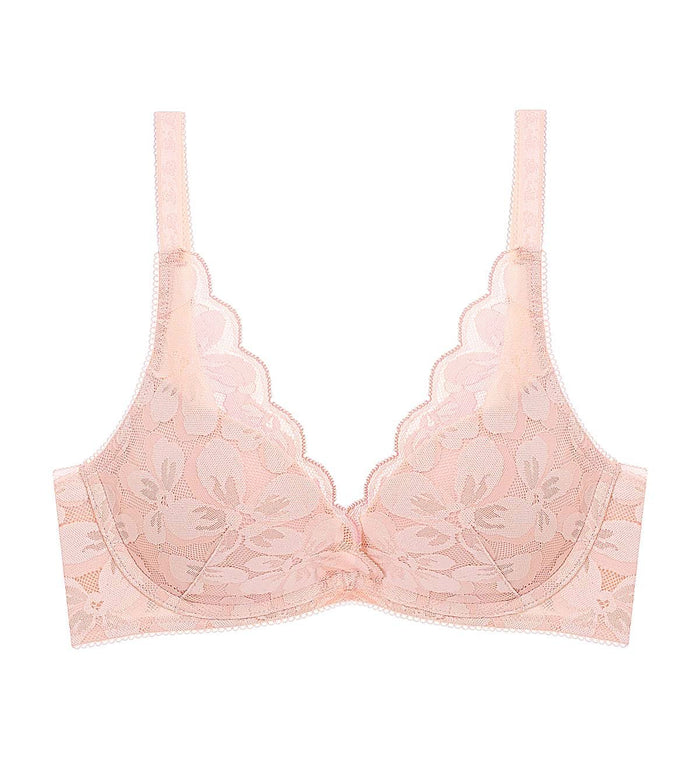 Aqua Moon Flower Wired Push Up Deep V Bra - SOFT MAUVE