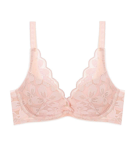 Aqua Moon Flower Wired Push Up Deep V Bra - SOFT MAUVE