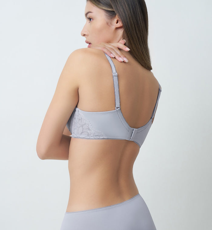 Aqua Plumeria Non-Wired Push Up Deep V Bra - FEATHER