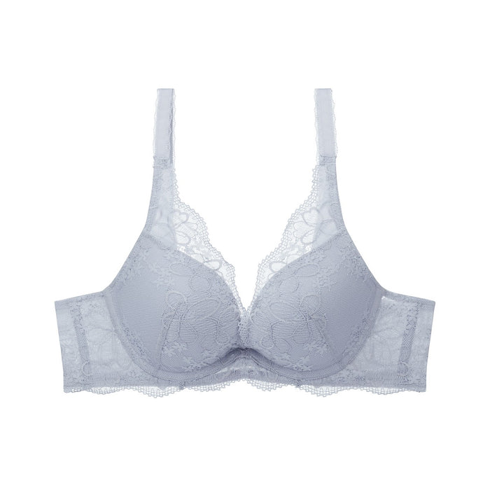 Aqua Plumeria Wired Push Up Deep V Bra - FEATHER