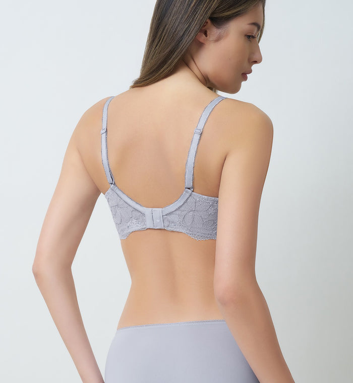 Aqua Plumeria Wired Push Up Deep V Bra - FEATHER