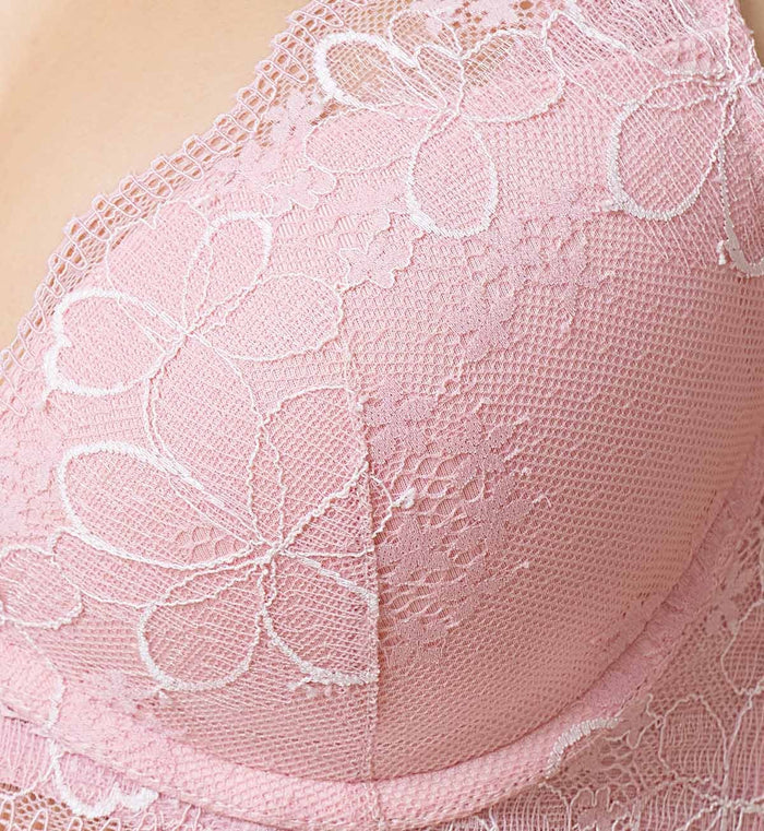 Aqua Plumeria Wired Push Up Deep V Bra - OPAL PINK