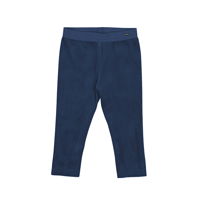 navy velvet leggings with an elastic waist band.