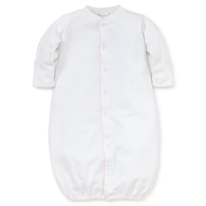 White converter gown with pink trim made from 100% Peruvian Pima cotton.