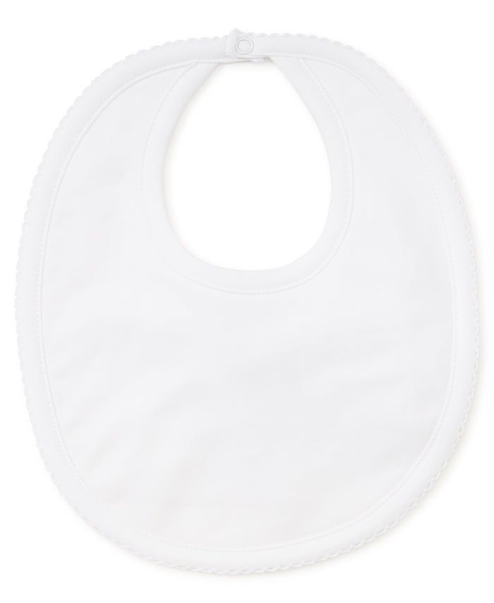 white bib with white picot trim around