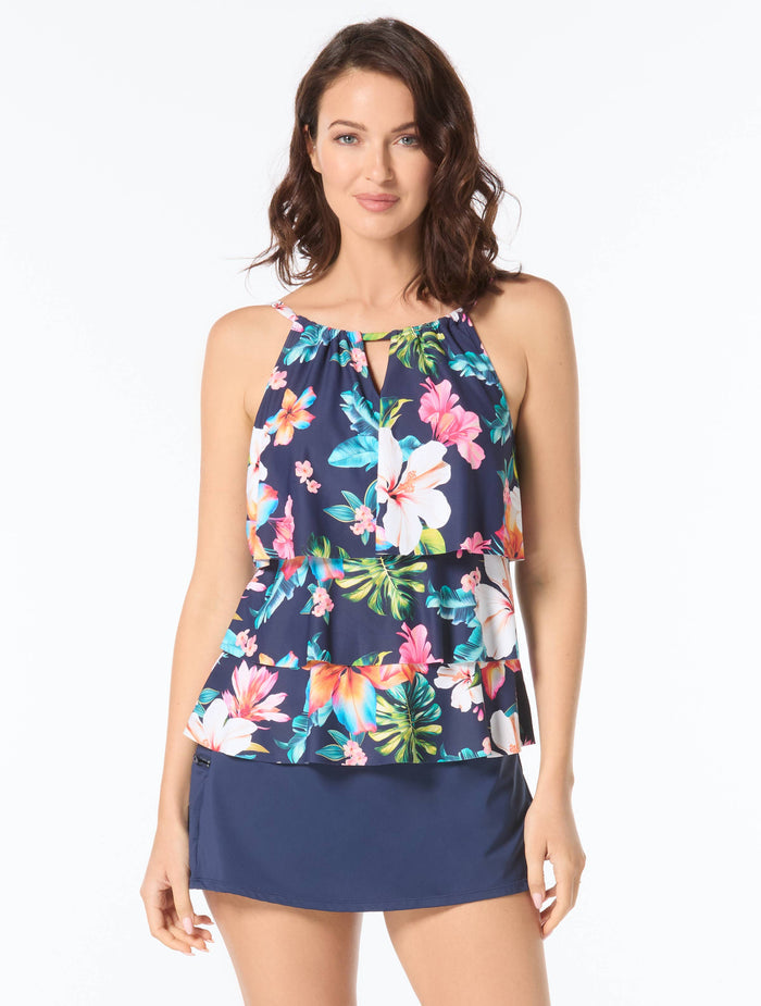 Beach House Jaclyn High Neck Ruffle Tankini Top - Vibrant Vacay - 511 Admiral