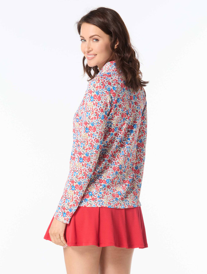 Beach House Karen Textured Zip Front Rash Guard - Bella Flora - 604 True Red