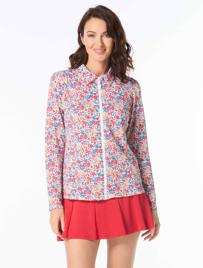 Beach House Karen Textured Zip Front Rash Guard - Bella Flora - 604 True Red