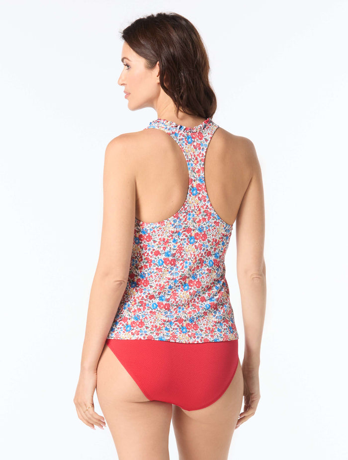 Beach House Nina Ruffled Trim Textured Tankini Top - Bella Flora - 604 True Red