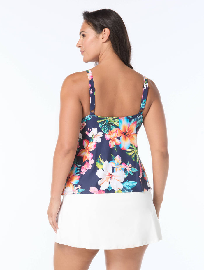Beach House Plus Size Jaclyn High Neck Ruffle Tankini Top - Vibrant Vacay - 511 Admiral