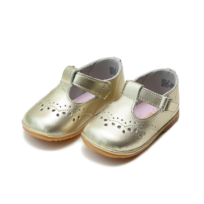 Gold birdie leather t strap mary jane shoe