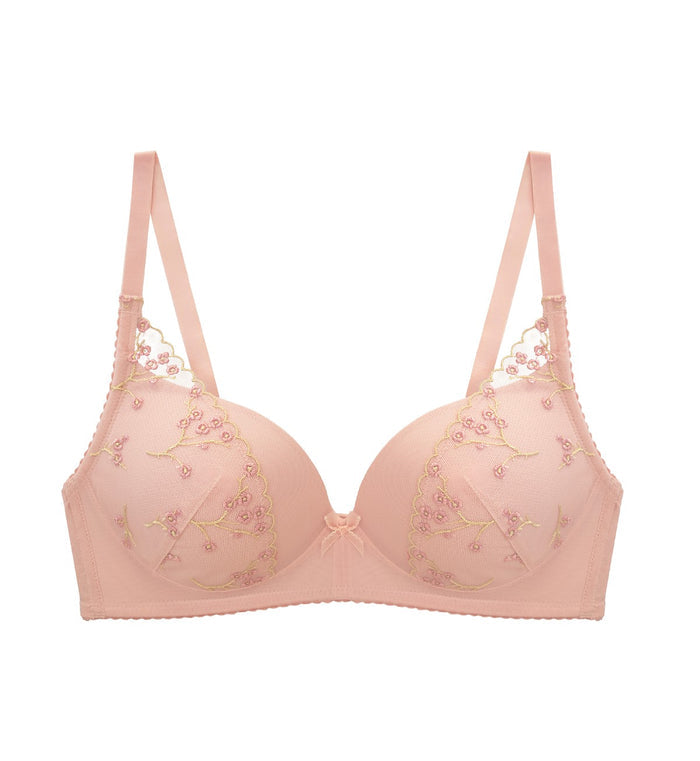 Bloom Delight Non-Wired Push Up Deep V Bra - FIG PINK