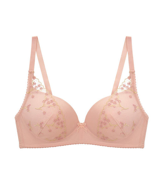 Bloom Delight Non-Wired Push Up Deep V Bra - FIG PINK