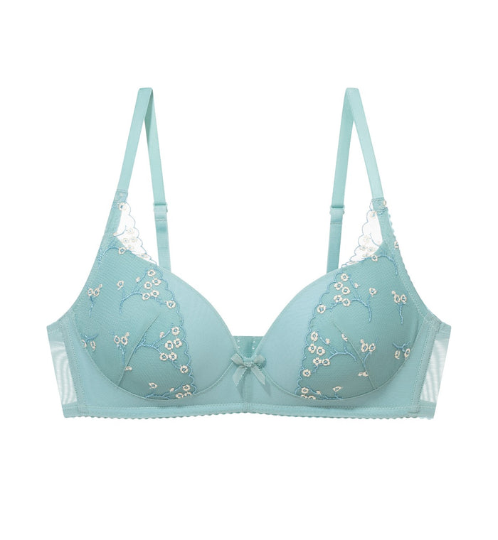 Bloom Delight Non-Wired Push Up Deep V Bra - MISTY TURQUOISE