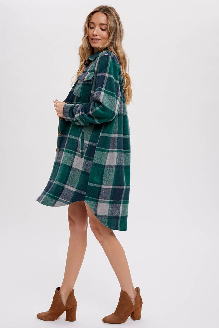BLUIVY FLANNEL PLAID LONGLINE SHACKET