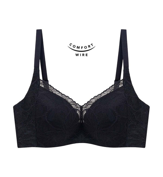 Body Make Up Illusion Lace Wired Half Cup Padded Bra - BLACK