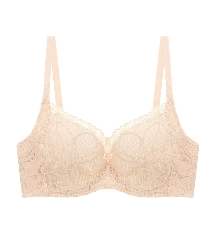 Body Make Up Illusion Lace Wired Half Cup Padded Bra - NUDE BEIGE