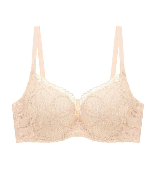 Body Make Up Illusion Lace Wired Half Cup Padded Bra - NUDE BEIGE