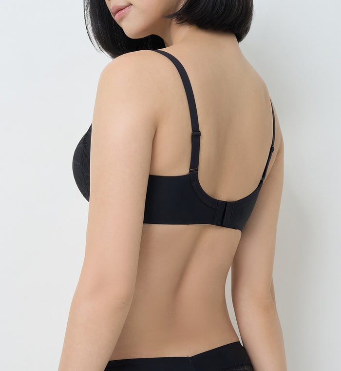 Body Make Up Illusion Lace Wired Half Cup Padded Bra - BLACK