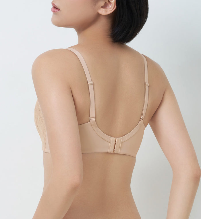 Body Make Up Illusion Lace Wired Half Cup Padded Bra - NUDE BEIGE